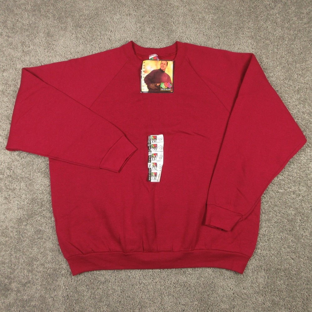 Vintage Fruit Of The Loom Sweater Mens 2XL Red Crewneck Sweatshirt Pullover NEW